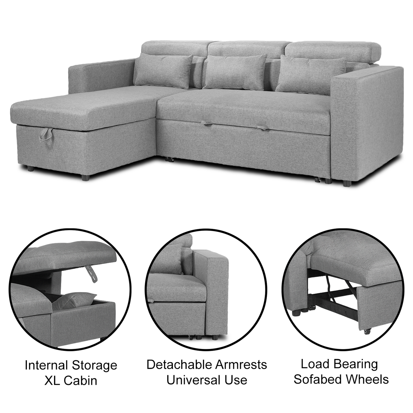 Willow Chaise | Storage Chaise Sofa Bed | Grey