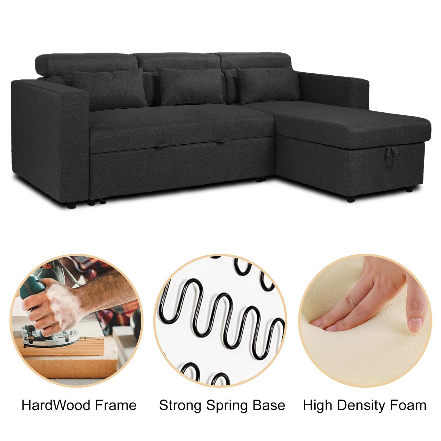 Willow Chaise | Storage Chaise Sofa Bed | Black