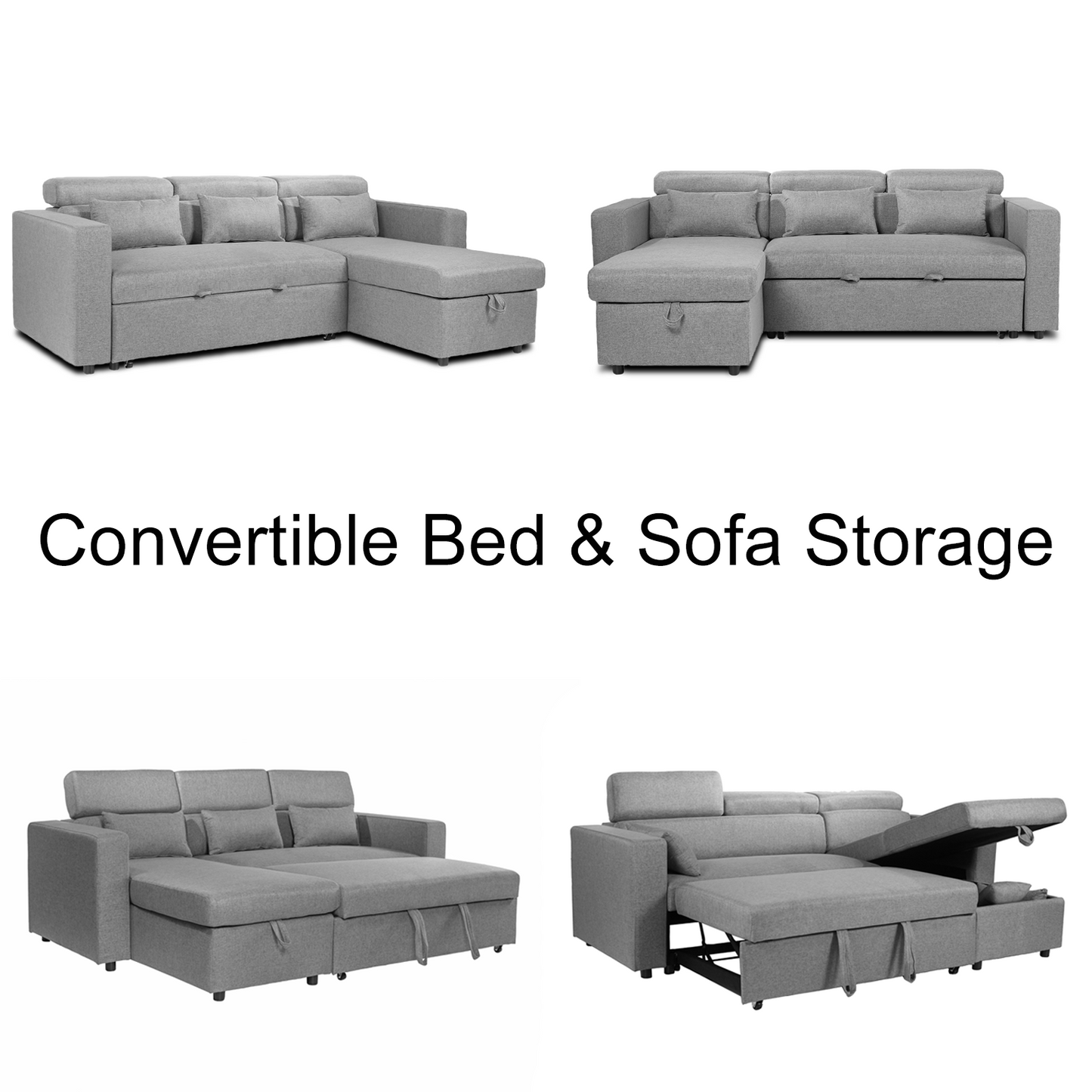 Willow Chaise | Storage Chaise Sofa Bed | Grey