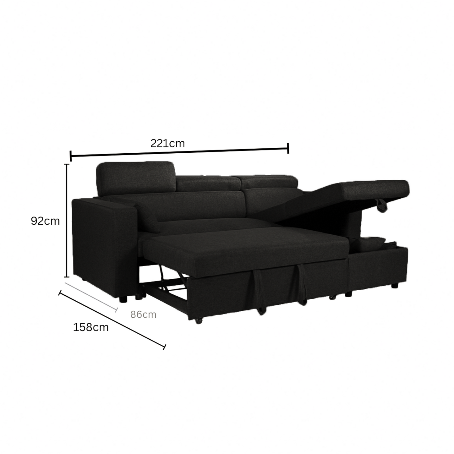 Willow Chaise | Storage Chaise Sofa Bed | Black
