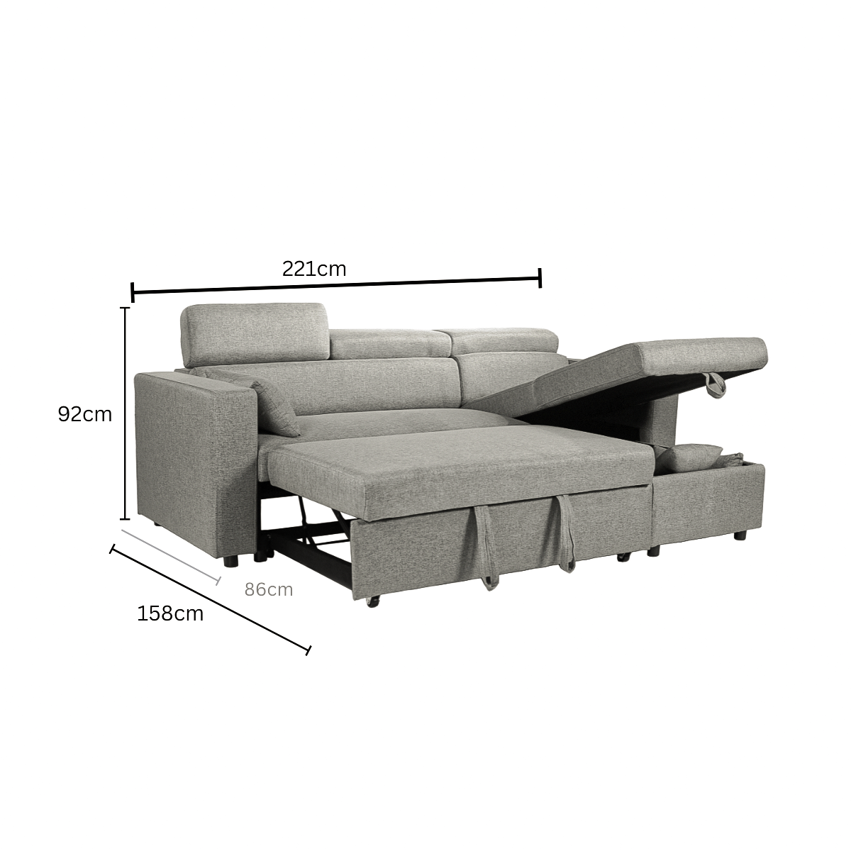 Willow Chaise | Storage Chaise Sofa Bed | Grey