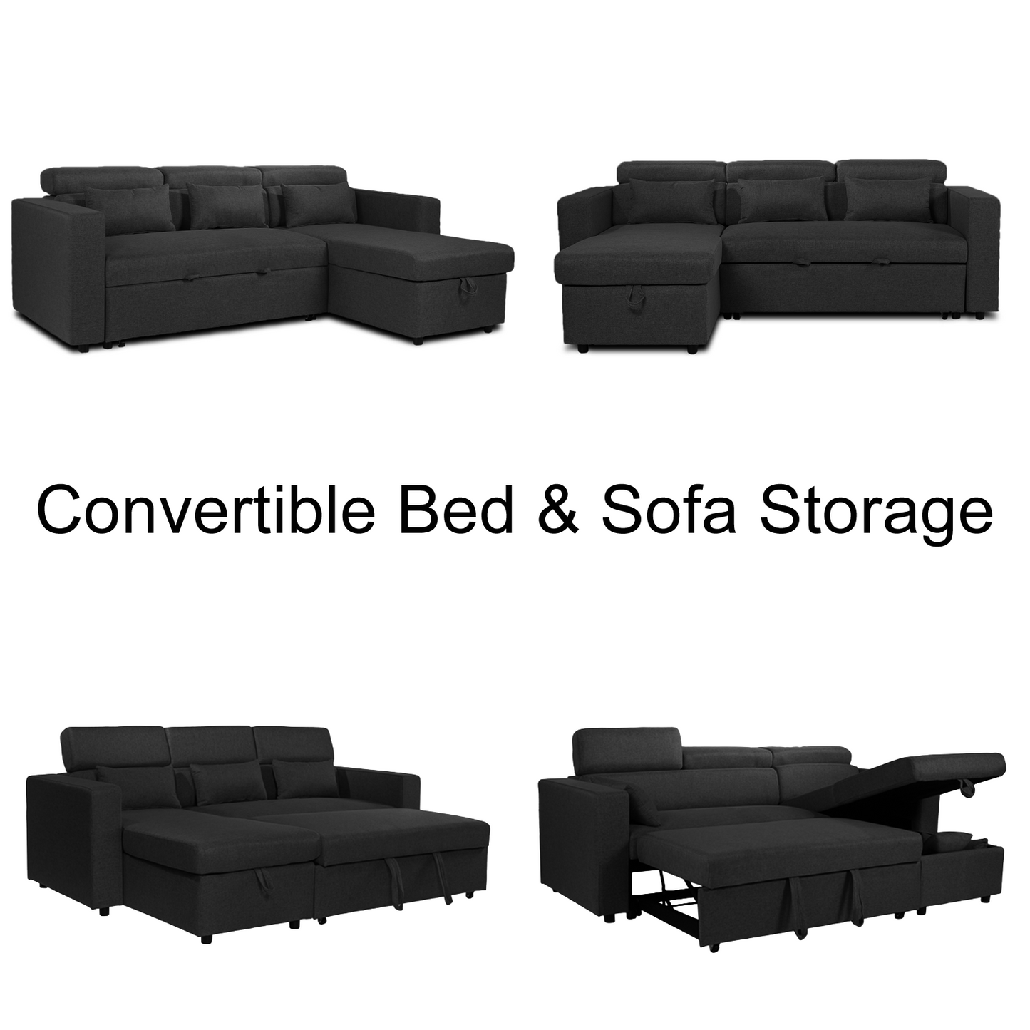 Willow Chaise | Storage Chaise Sofa Bed | Black