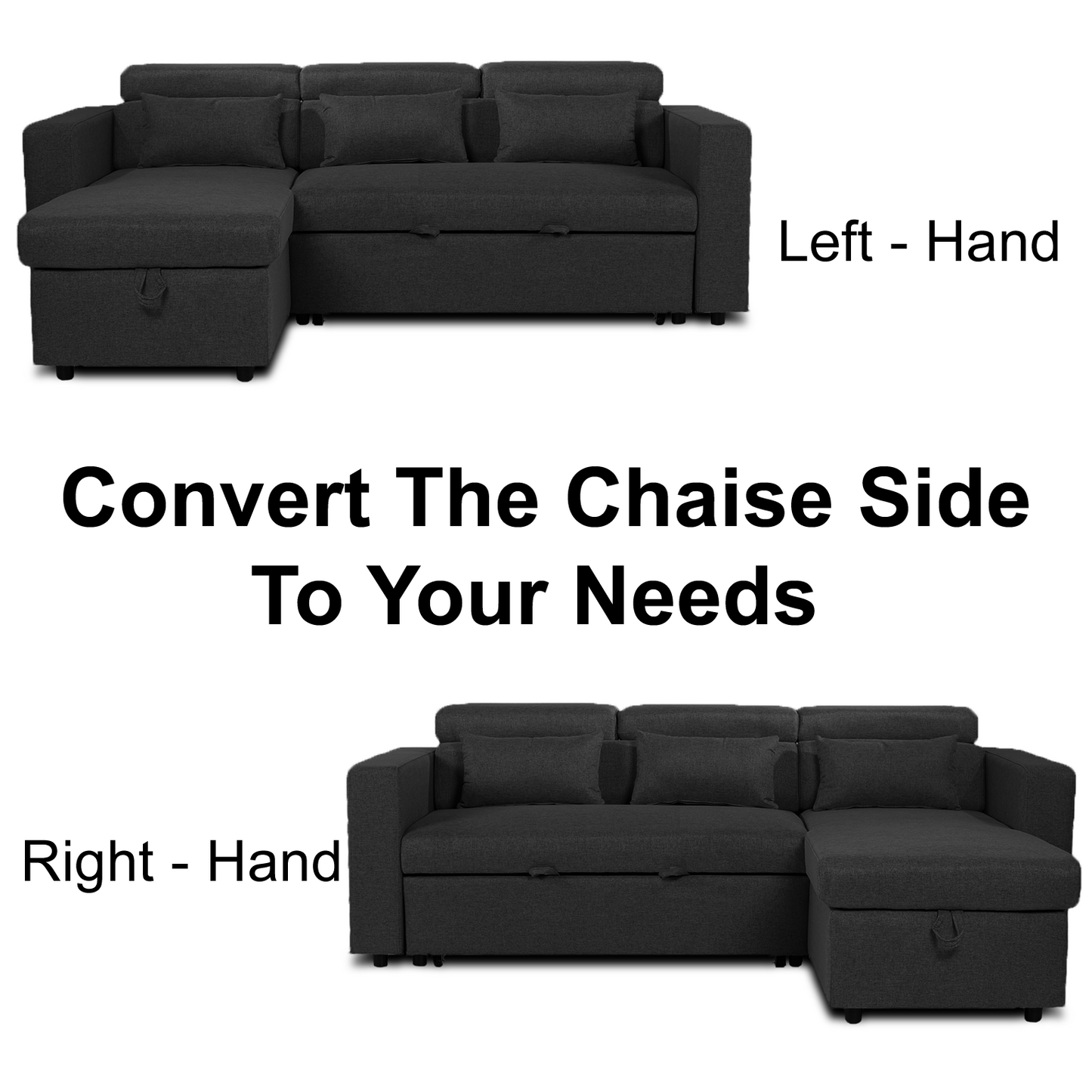 Willow Chaise | Storage Chaise Sofa Bed | Black